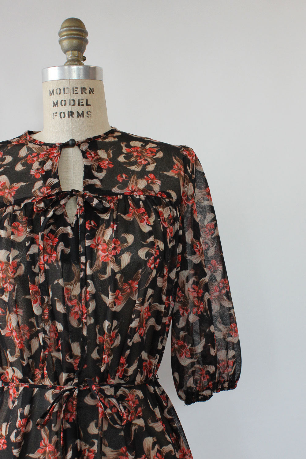 Sheer Floral Peasant Dress S-L