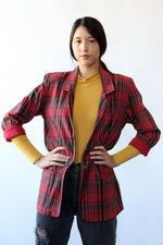 Cranberry Plaid Long Blazer S