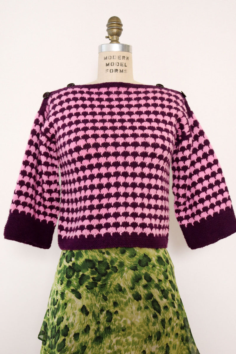 Two Tone Cropped Handknit Sweater XS-M