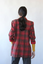 Cranberry Plaid Long Blazer S