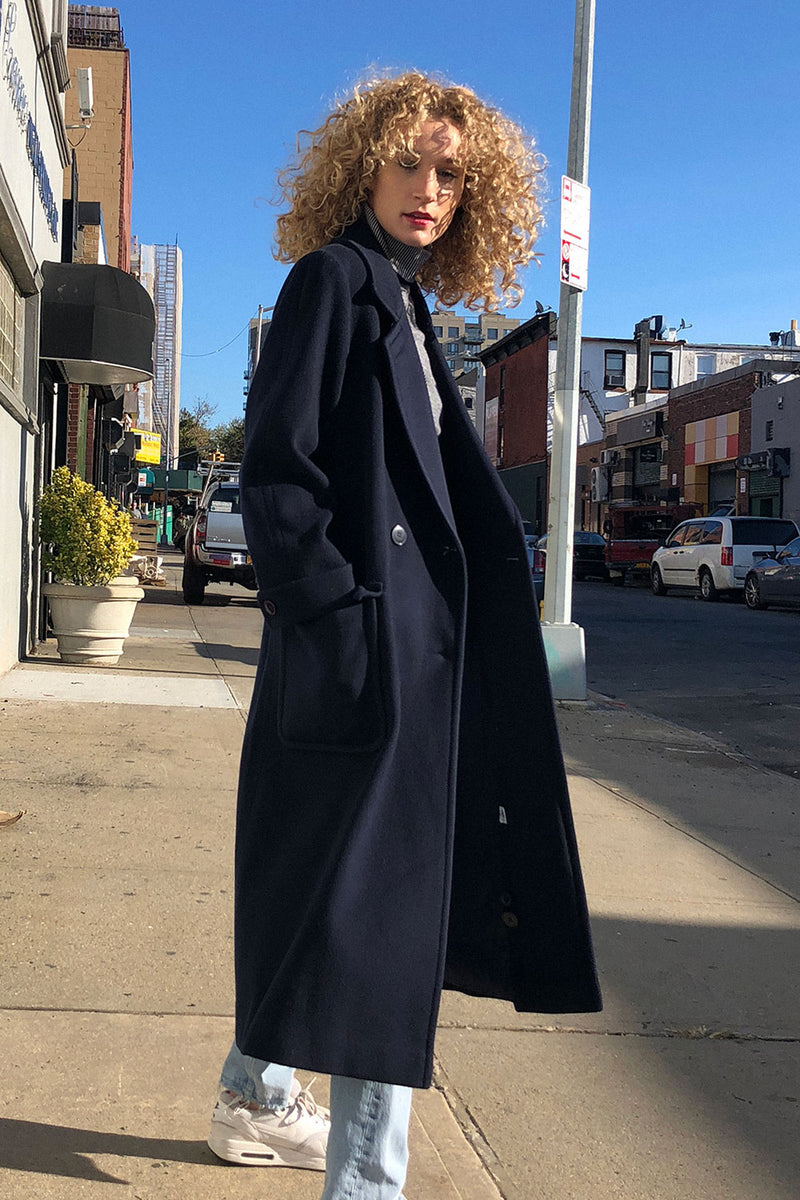 Navy Wool Overcoat S/M