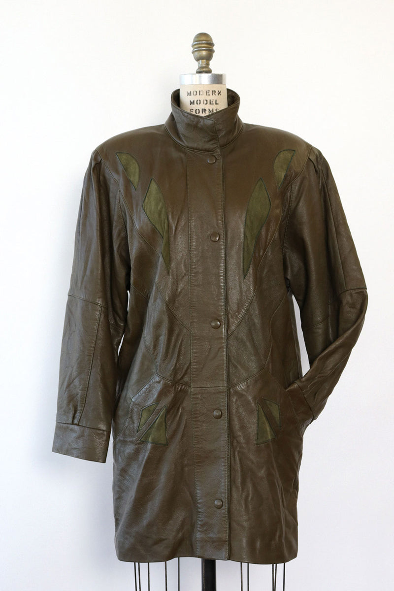 Olive Leather Slouchy Taper Jacket S/M