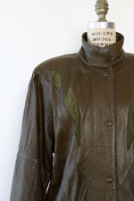 Olive Leather Slouchy Taper Jacket S/M