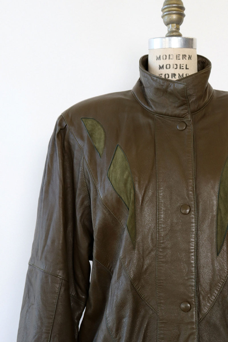 Olive Leather Slouchy Taper Jacket S/M