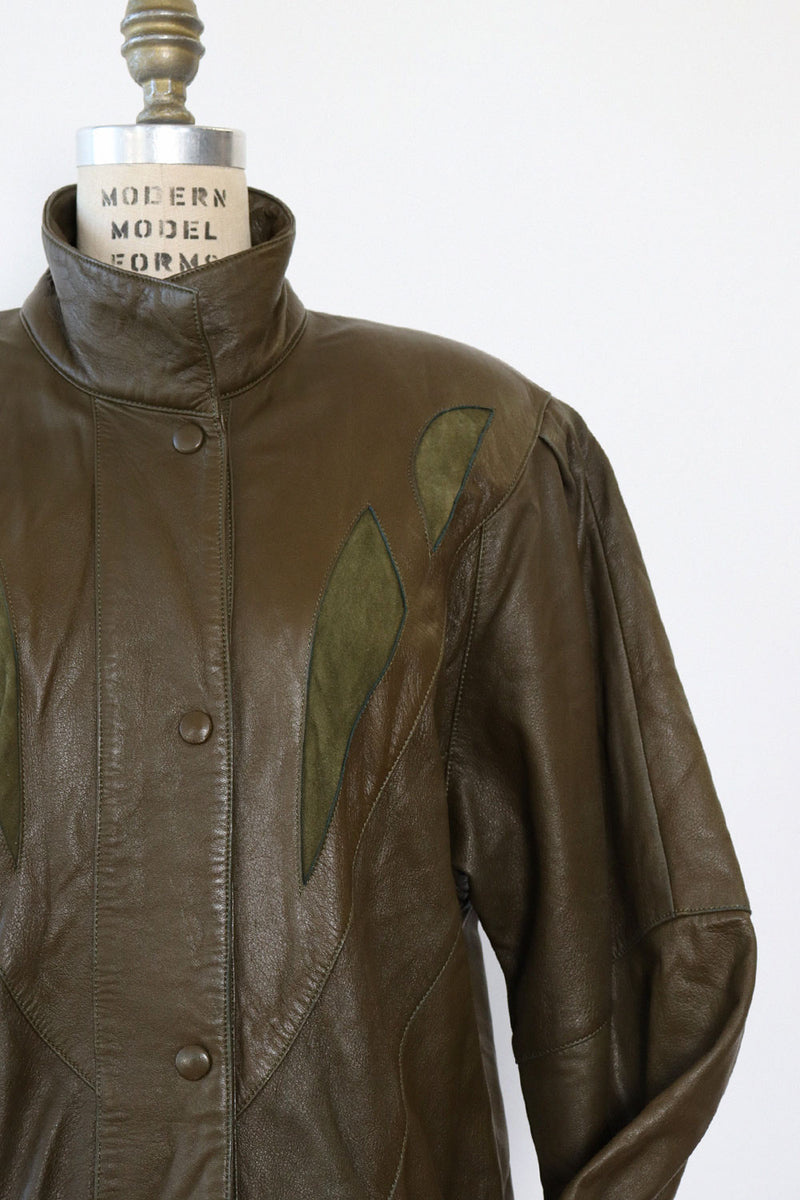 Olive Leather Slouchy Taper Jacket S/M