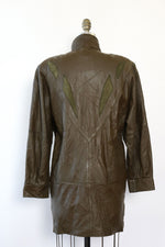 Olive Leather Slouchy Taper Jacket S/M