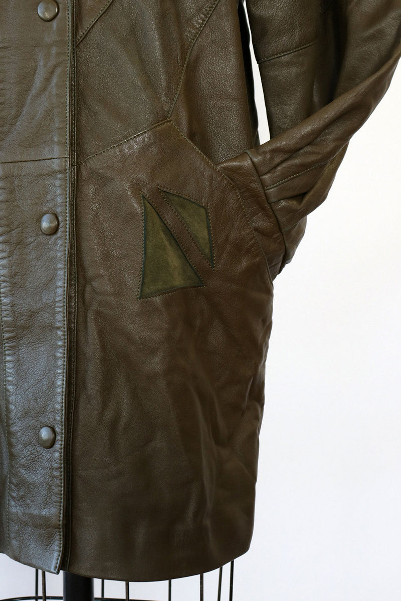 Olive Leather Slouchy Taper Jacket S/M