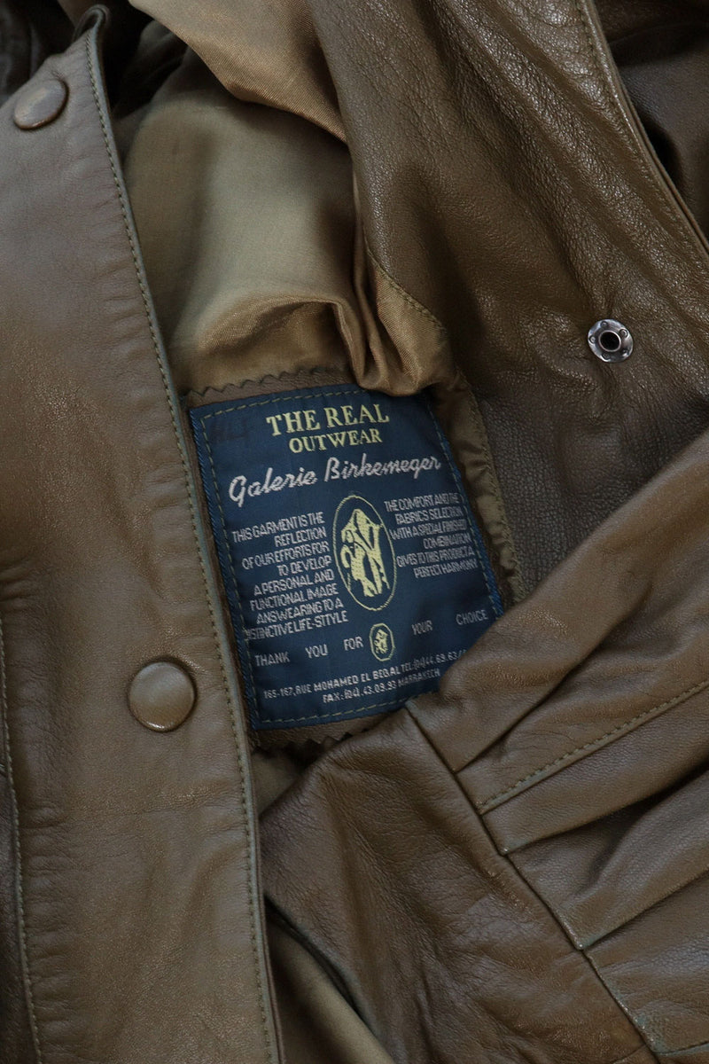 Olive Leather Slouchy Taper Jacket S/M