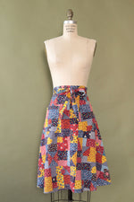 Calico Patchwork Print Wrap Skirt XS-M