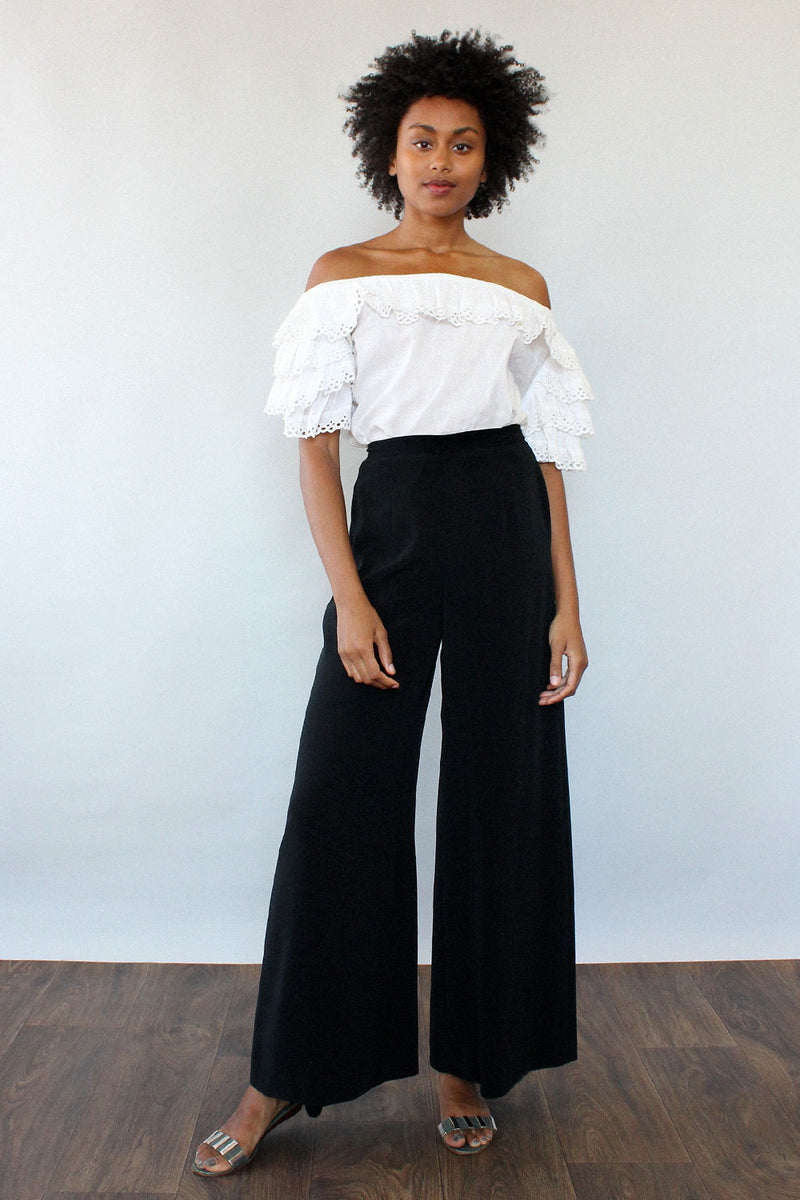 Tiered Eyelet Off-Shoulder Blouse XS-M