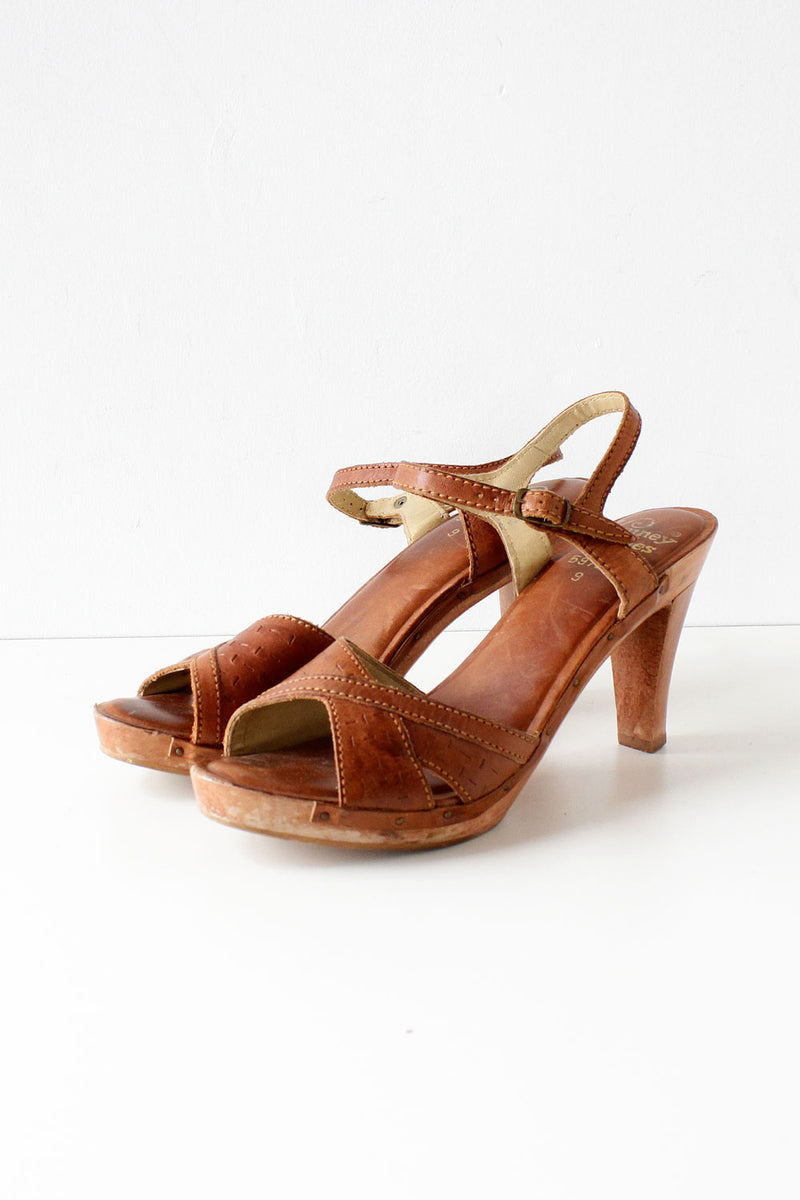 Kinney Maple Leather Wood Heels 8 1/2