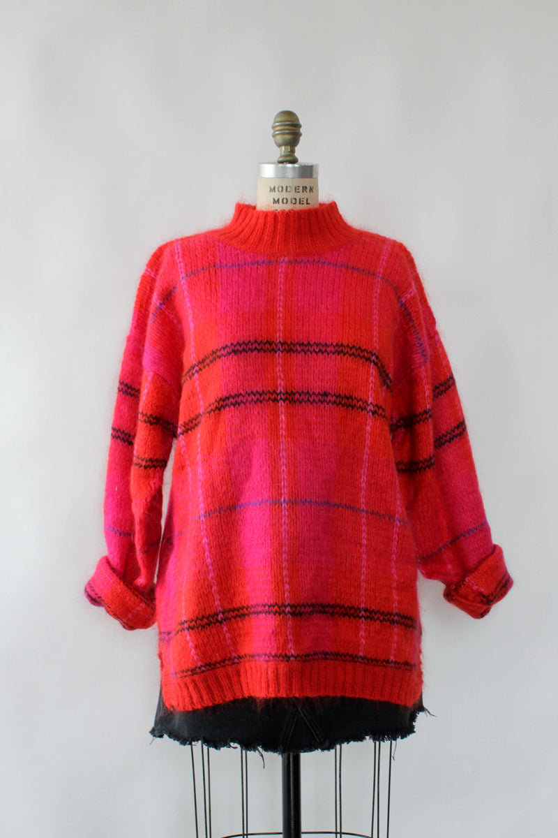 Cherry Plaid Oversized Sweater S-XL