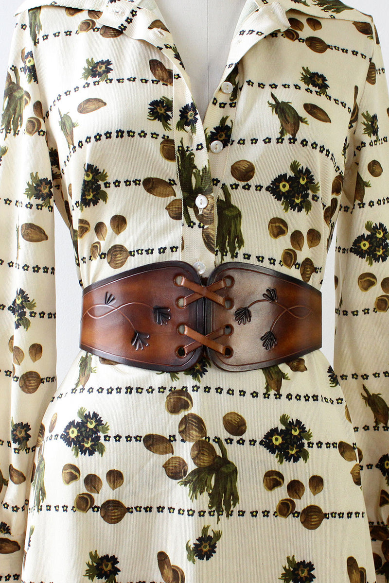 Leather and Lace Up Tooled Corset Belt