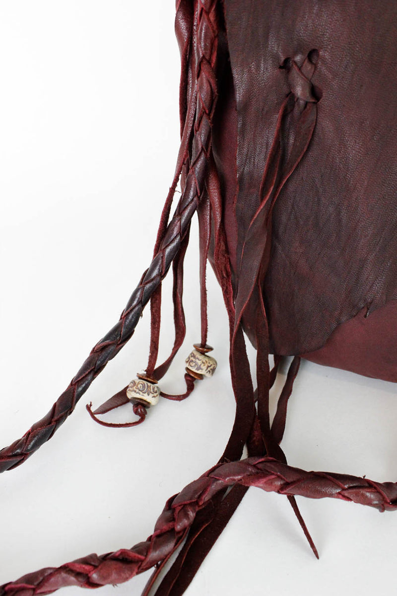 Braided Fringed & Beaded Leather Bag