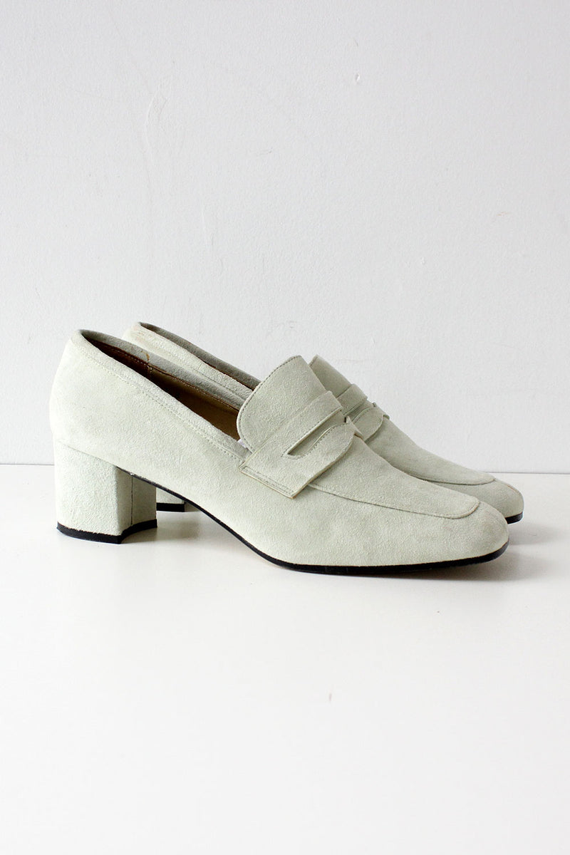 Mint Suede Heeled Loafers 7 1/2