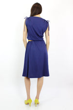 70s Navy Blue Drape Dress M