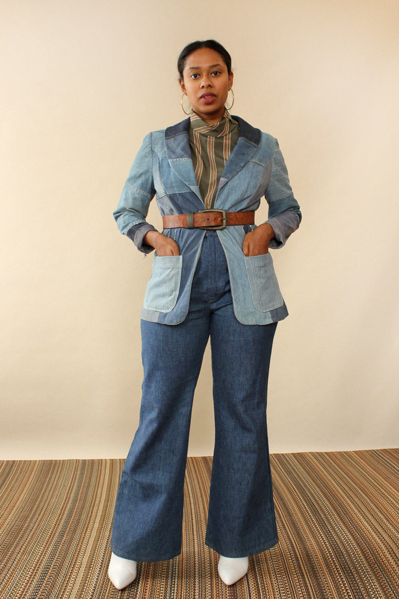 Patchwork 70s Jean Dress Vintage 70's Patchwork Denim Suit By