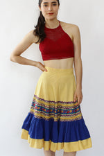 Yellow Tiered Folk Skirt XS