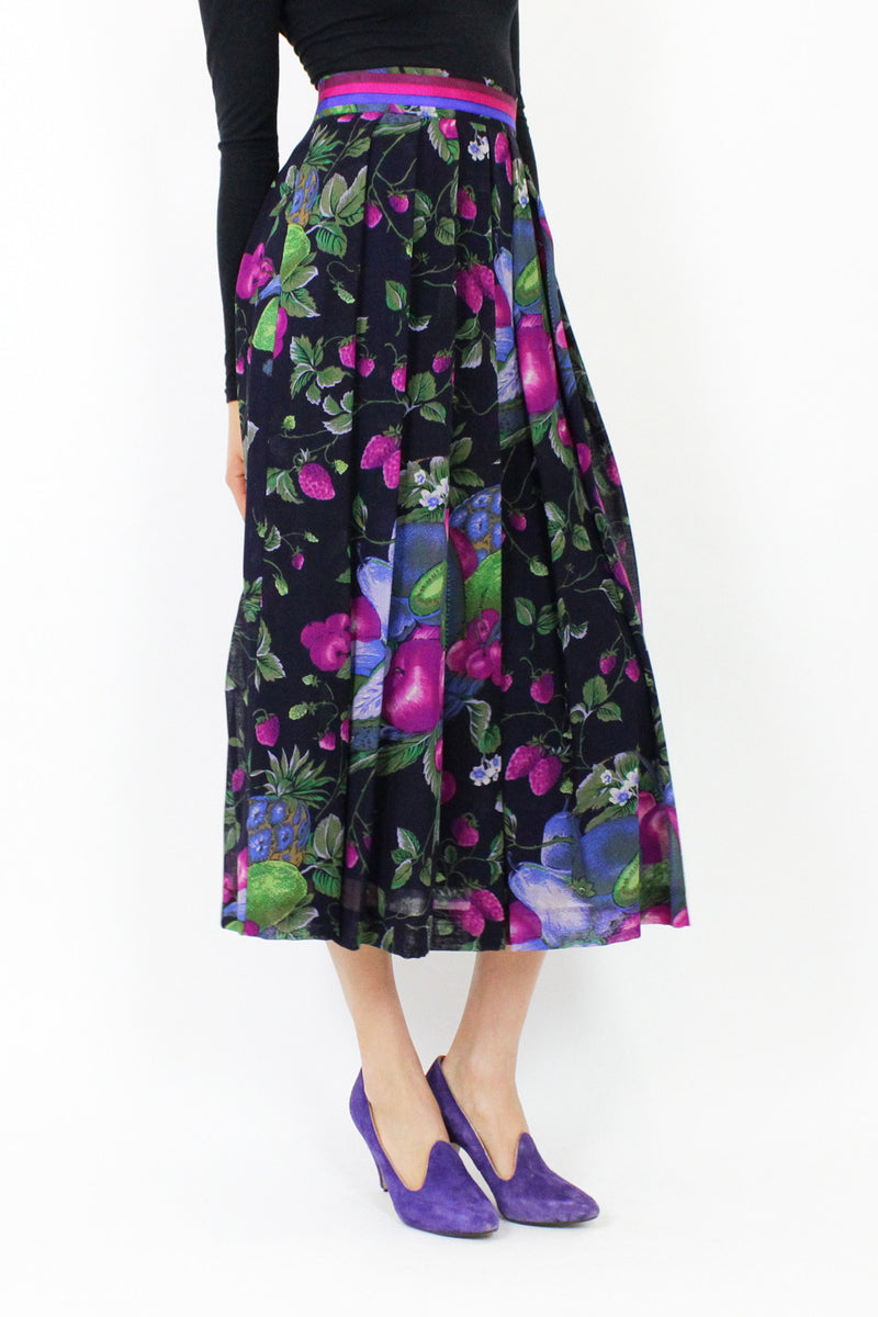 Vintage Geiger Fruit Print Midi Skirt S