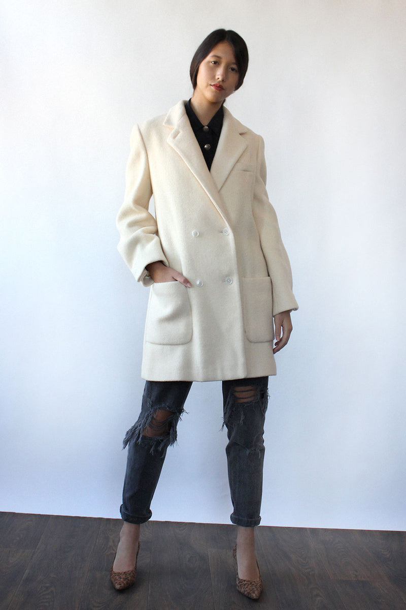 Boxy Ivory Wool Coat S/M
