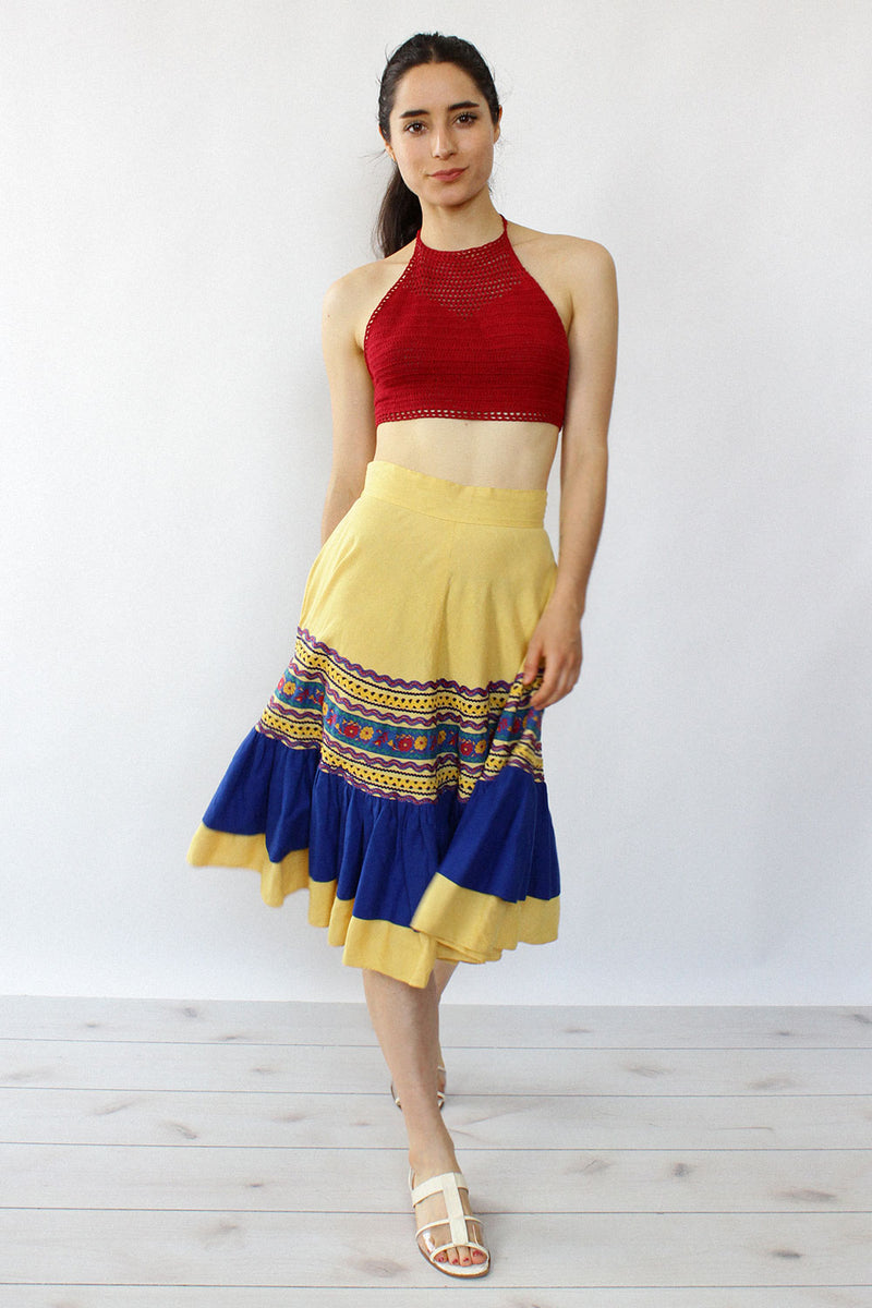 Yellow Tiered Folk Skirt XS