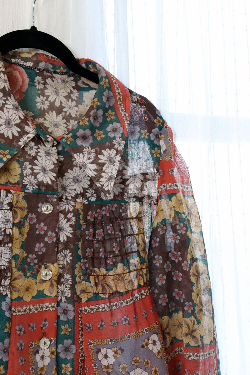 Sheer Earthy Flare Blouse XS-M