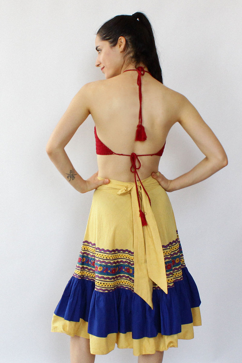 Yellow Tiered Folk Skirt XS