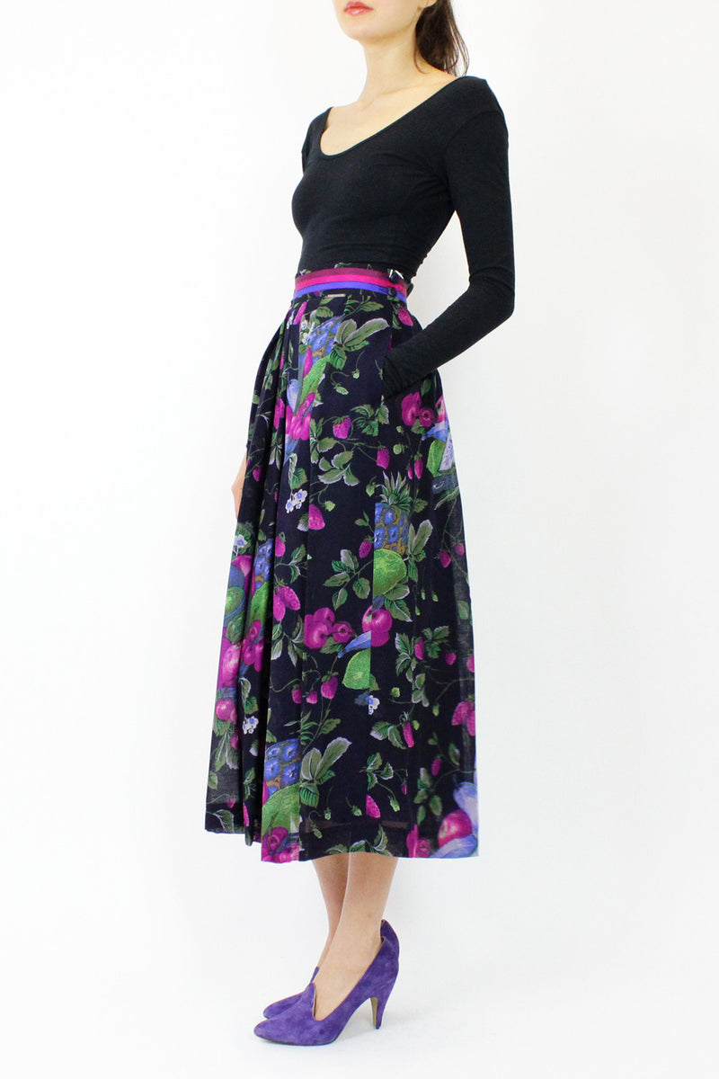 Vintage Geiger Fruit Print Midi Skirt S
