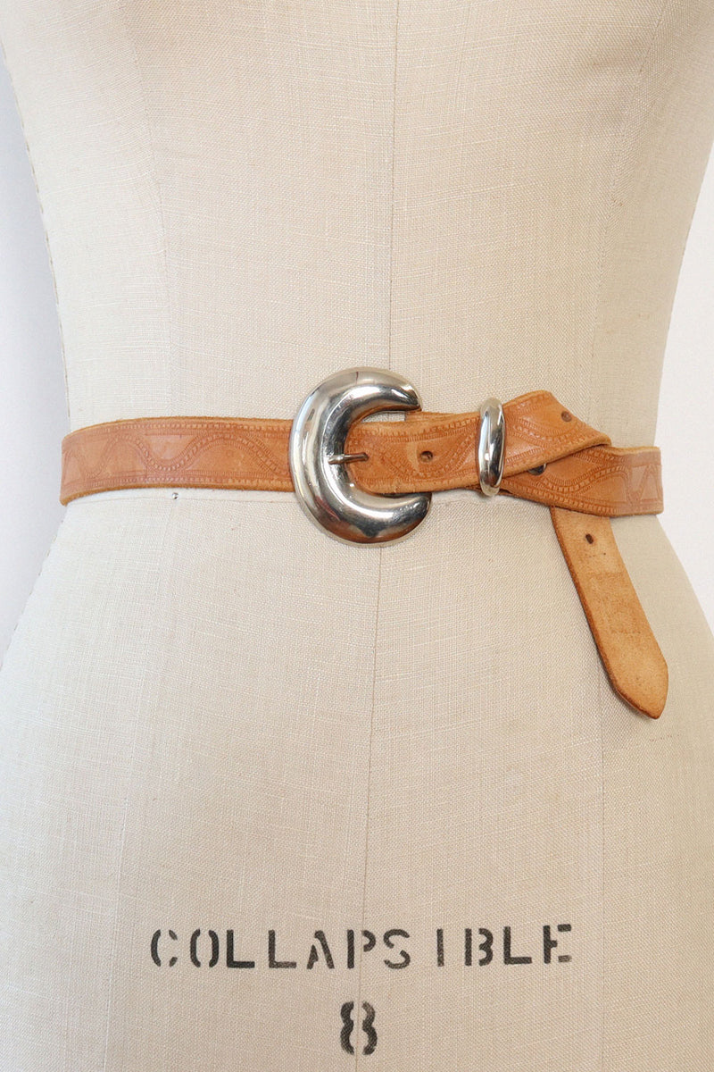 Tan Etched Leather Belt XS-M