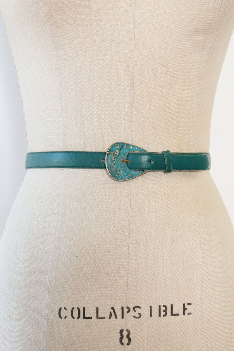 Teal Leather Medallion Belt S/M