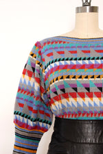 Mixed Geometry Puff Sleeve Sweater M/L