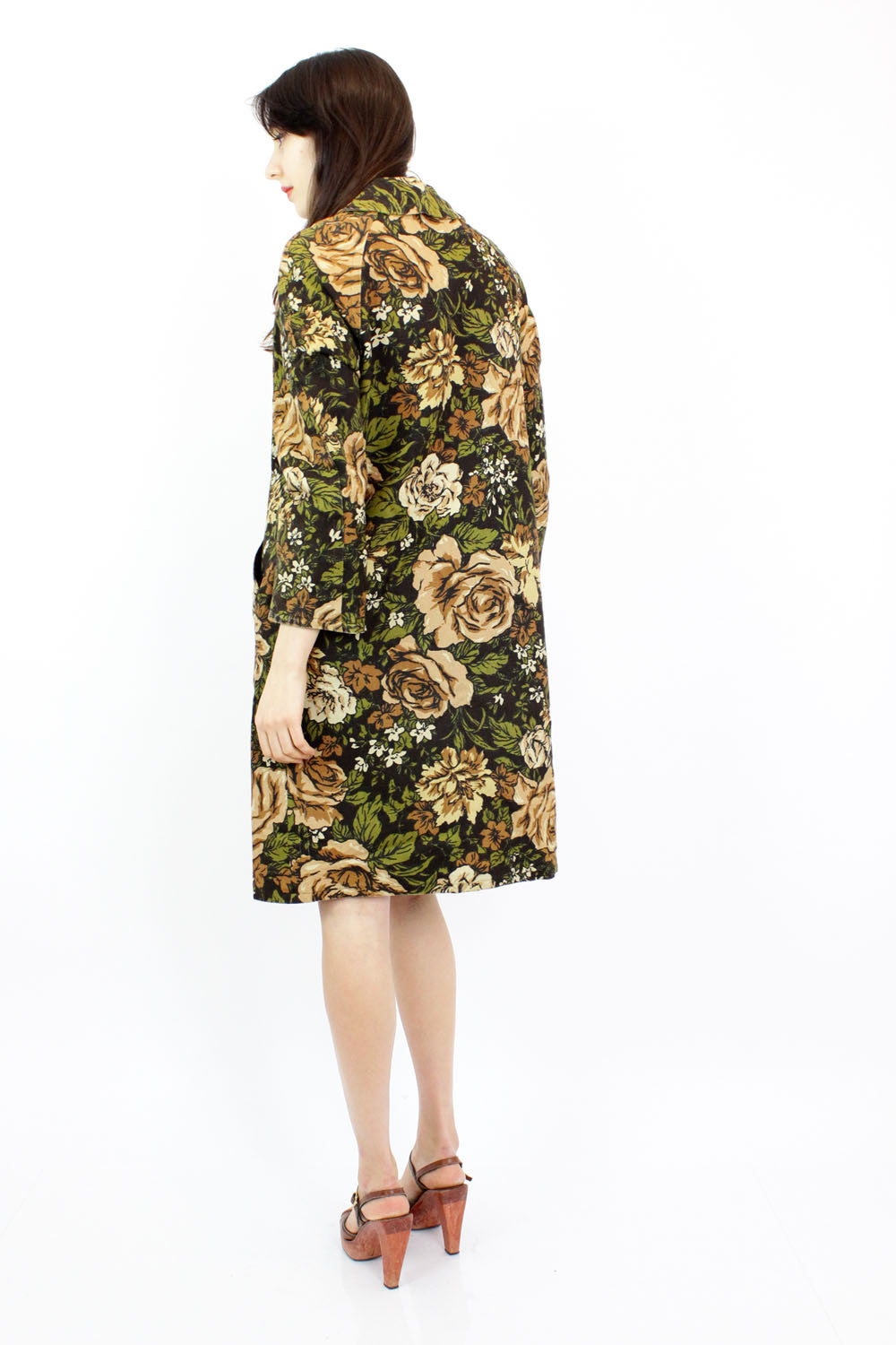 60s Ochre Floral Coat M