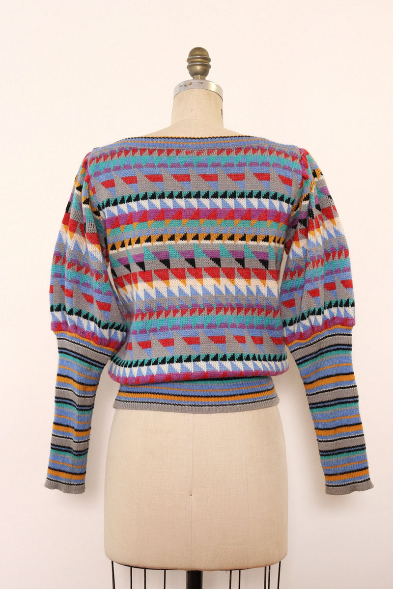 Mixed Geometry Puff Sleeve Sweater M/L