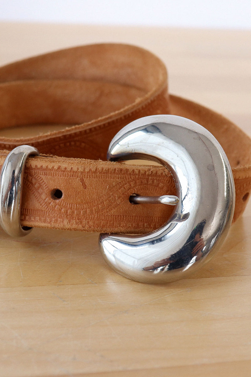 Tan Etched Leather Belt XS-M