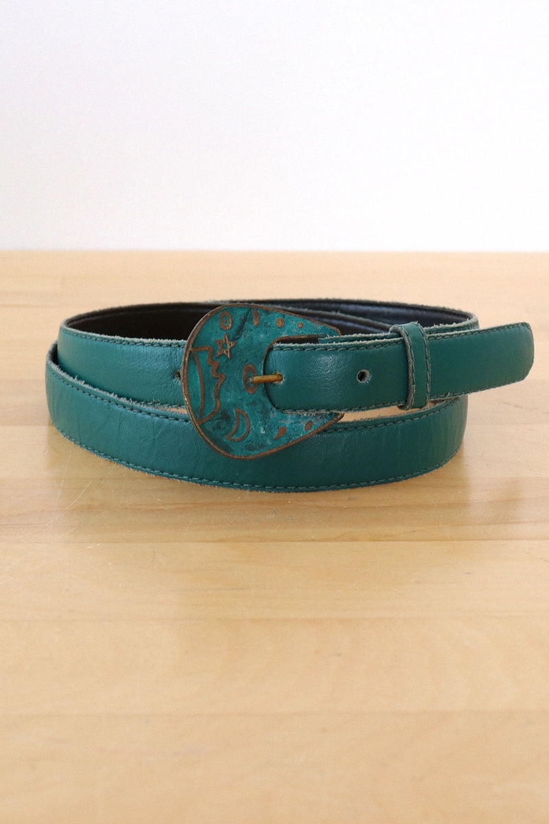 Teal Leather Medallion Belt S/M