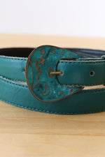 Teal Leather Medallion Belt S/M