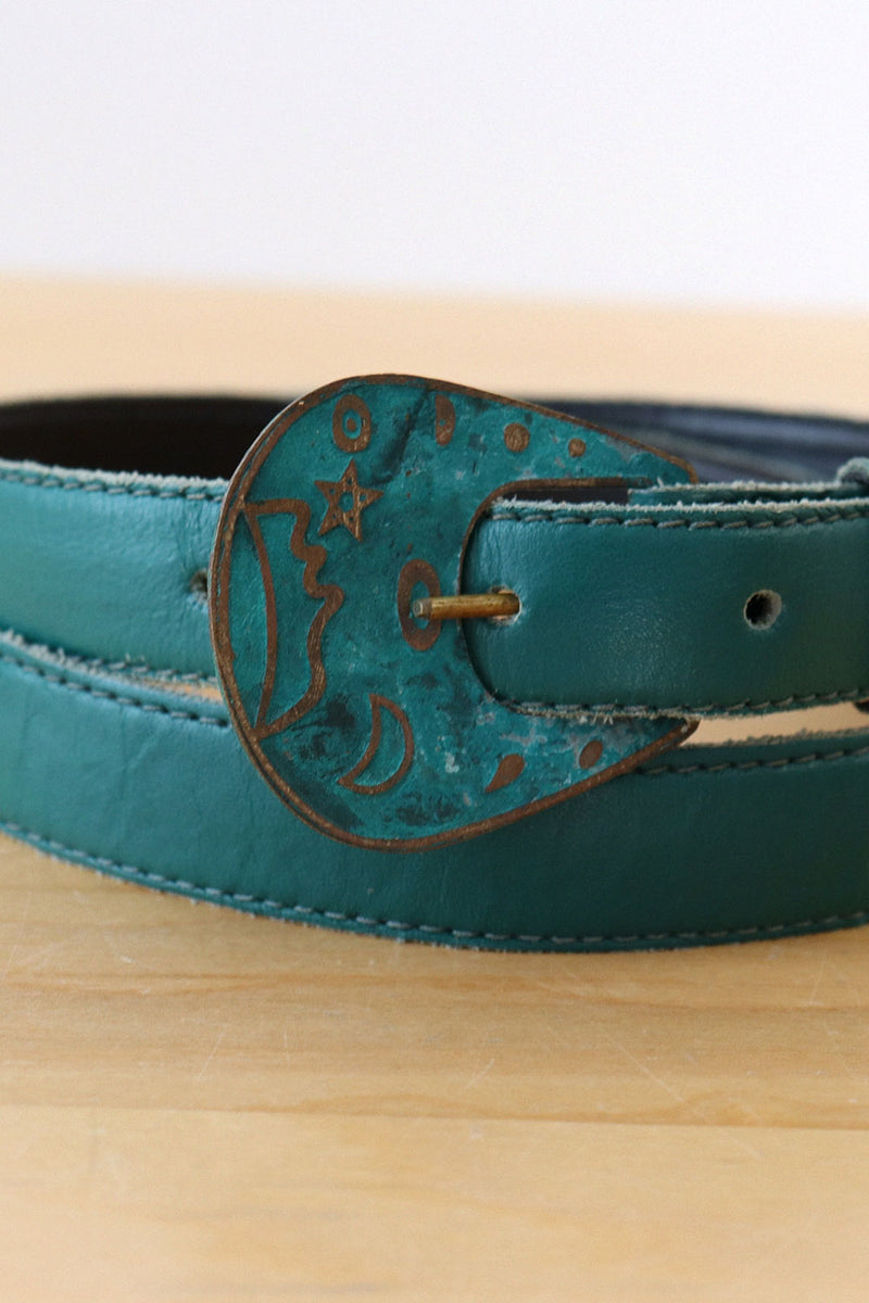 Teal Leather Medallion Belt S/M