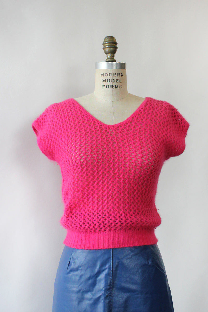 Hot Pink Angora Crochet Tee XS/S