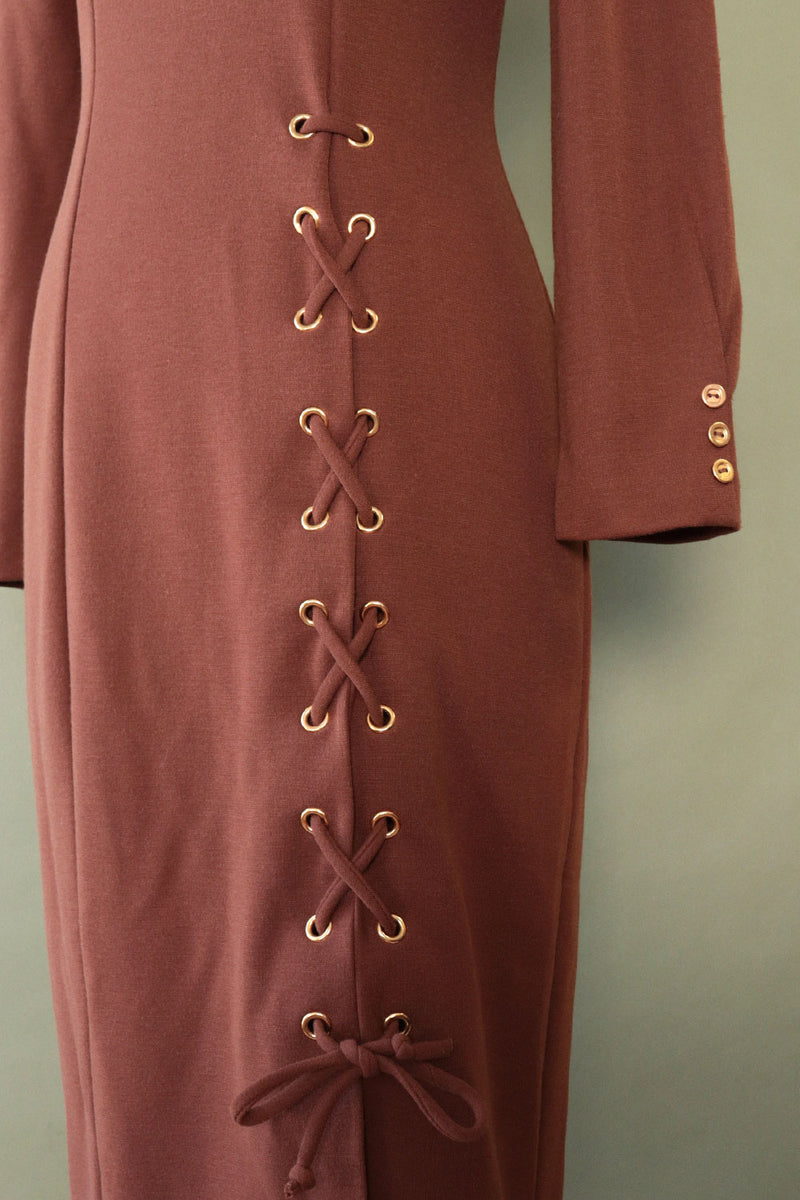 Lace-up Knit Dress L
