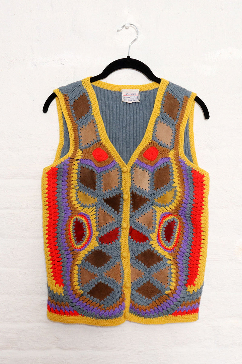 Suede Crochet Trippy Vest M/L