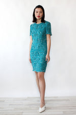 Turquoise Beaded Silk Dress S/M