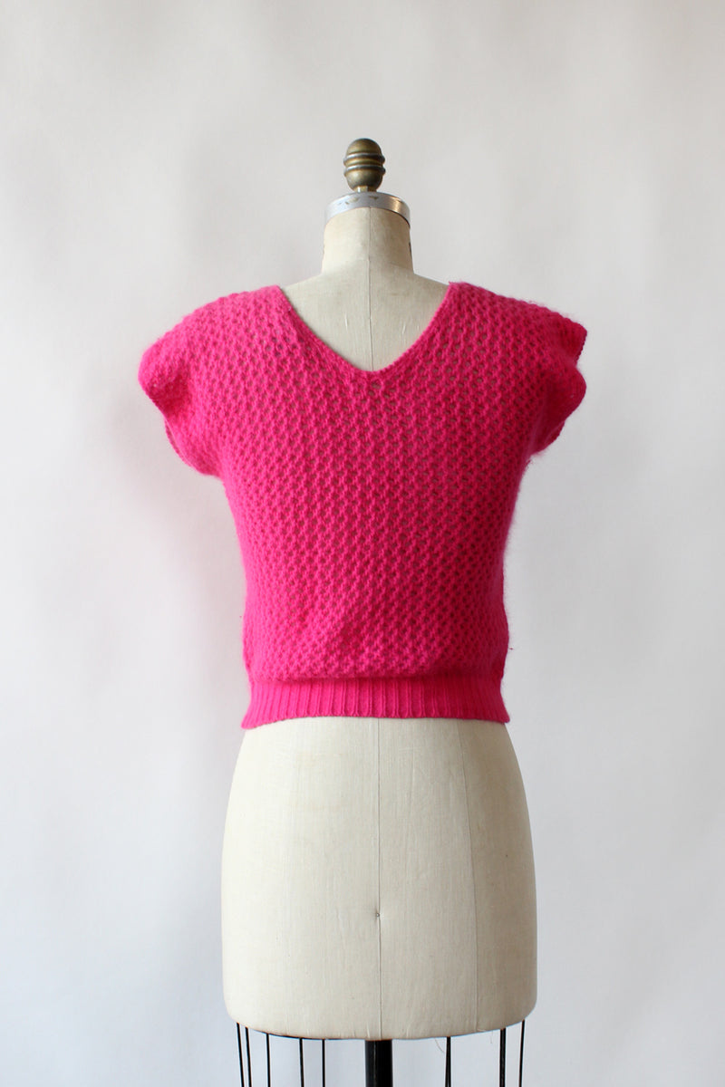 Hot Pink Angora Crochet Tee XS/S