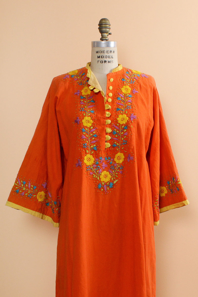 Coral Embroidered Caftan