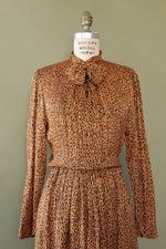 Fine Silk Animal Print Bow Dress M