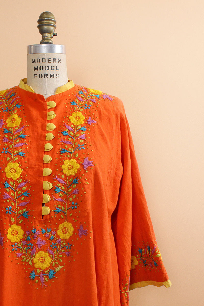 Coral Embroidered Caftan
