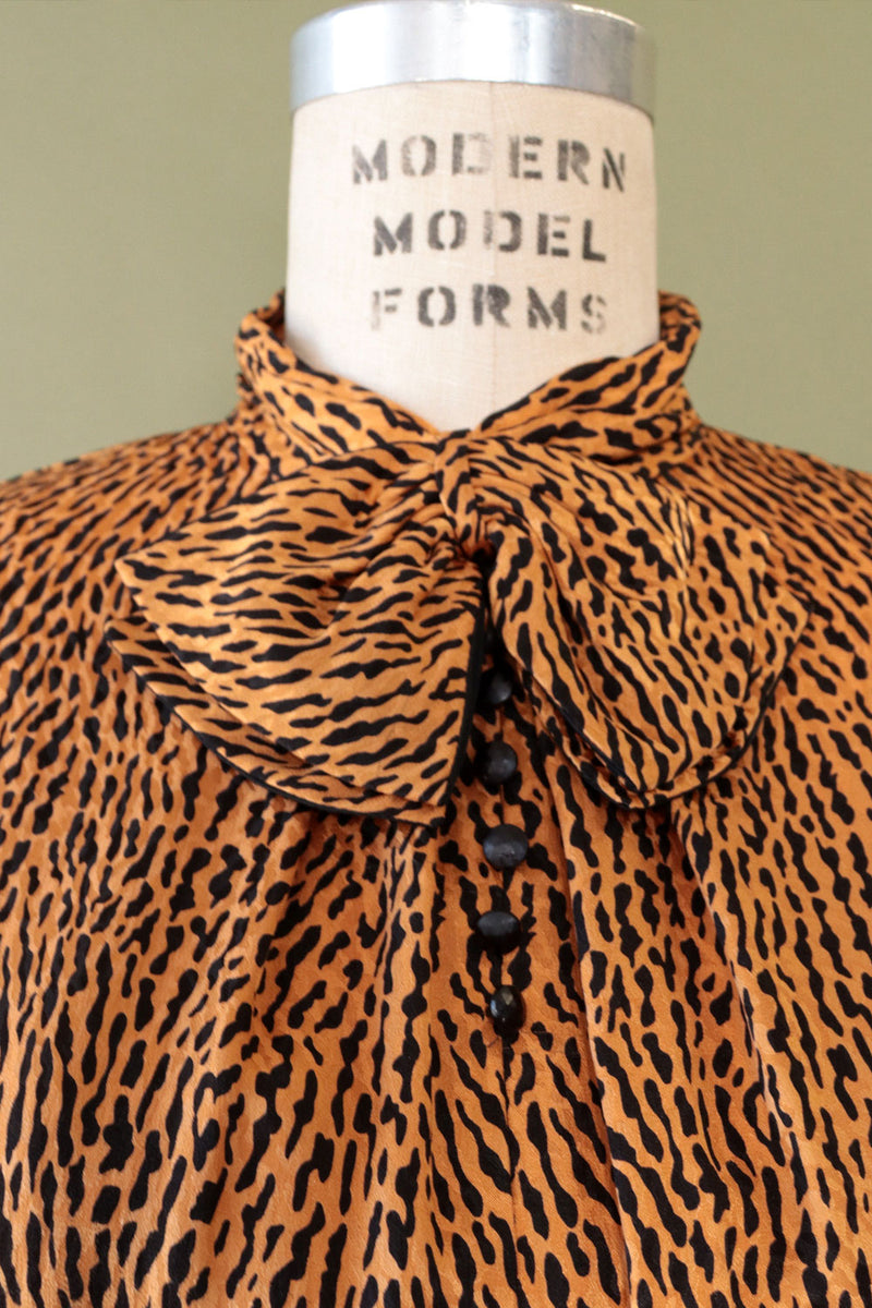 Fine Silk Animal Print Bow Dress M