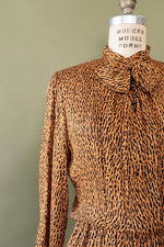 Fine Silk Animal Print Bow Dress M