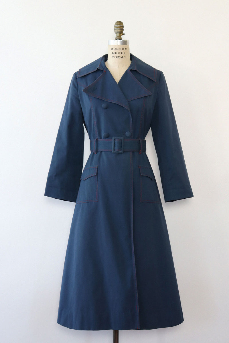 Tailored Navy Topstitch Trench S-S/M