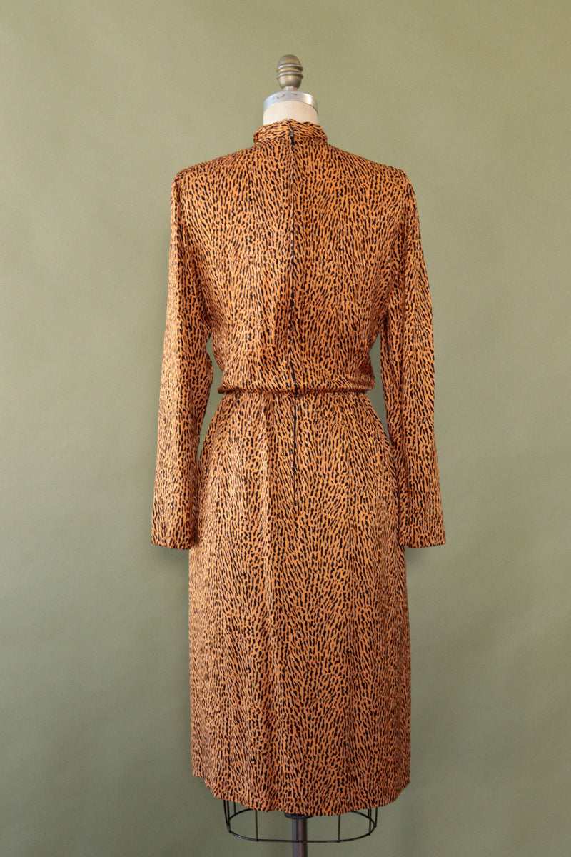 Fine Silk Animal Print Bow Dress M