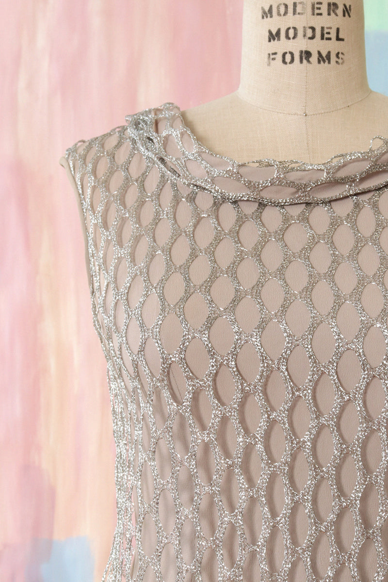 Silver Fishnet Sheath Dress S/M